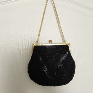 Vintage Magid Hong Kong Evening Bag Beaded Purse Metallic Black